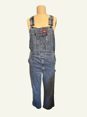 Dickies Blue Denim Carpenter Overalls with Red Logo Patch